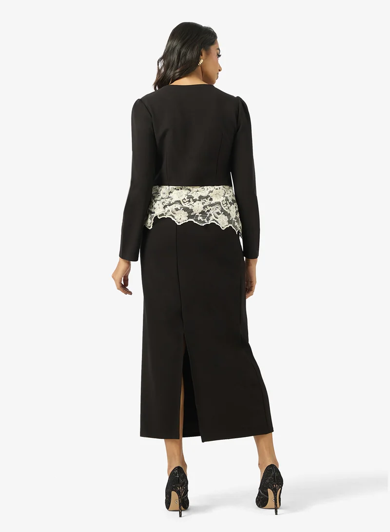 خزانة Lace Trim Top & Column Skirt Set